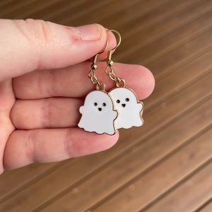 Enamel Happy Ghost Earrings with Gold Accents